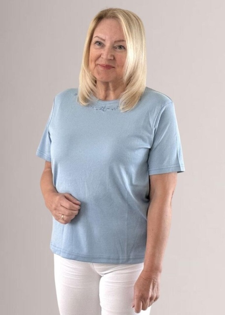 Beaumonde Blue Embroidered Neckline T-Shirt